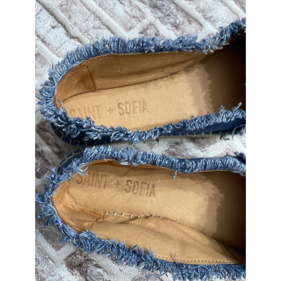 Saint + Sofia Ivy Frayed Espadrille Pumps Blue Chic Canvas Platform EU 38 US 7.5 - Picture 7 of 9